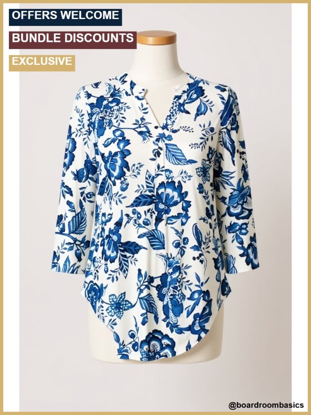 3/4 Sleeve V-Neck Pleated Blouse Tunic Top Business Work Shirt